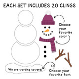 What's in the Rainbow Build-a-Snowman set: 20 clings, including the hat, scarf, and goal base