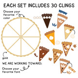 What's in the Modern Terrazzo Piece-of-Pie set: 30 clings, including the pie plate, slices, and toppings