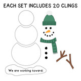 What's in the Reimagines Ready Build-a-Snowman set: 20 clings, including the hat, scarf, and goal base