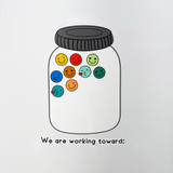 Reimagines Ready All Smiles incentive jar reward system clings on a classroom whiteboard