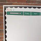Reimagines Ready mini flair pen calendar with a "Today is" cling on a classroom whiteboard
