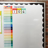 Reimagines Ready Days at School ten frame display up close, showing the reusable static cling