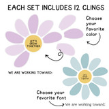 What's in the Pastel Let's Grow Together set: 10 petals, a center cling, and a goal cling