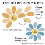 What's in the Happy Camper Let's Grow Together set: 10 petals, a center cling, and a goal cling