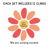 What's in the Reimagines Ready Let's Grow Together set: 10 petals, a center cling, and a goal cling