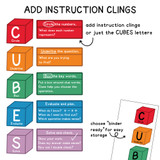 Rainbow CUBES letter clings with matching instruction clings for each word problem step