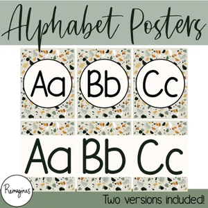 Modern Terrazzo printable alphabet posters in two versions, round and block terrazzo