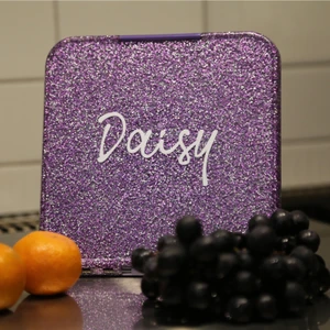 Purple Glitter Bento Three personalized with a name in white script