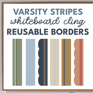 Varsity Stripes whiteboard cling borders in every style, shown side by side