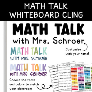 Totally Custom Math Talk whiteboard cling on a whiteboard