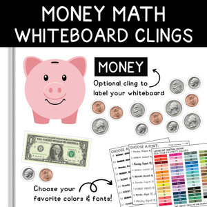 Totally Custom money math piggy bank whiteboard clings on a whiteboard