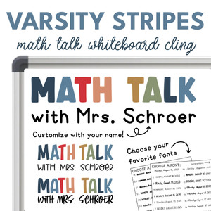 Varsity Stripes Math Talk whiteboard cling on a whiteboard