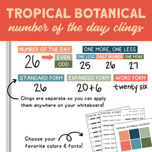 Tropical Botanical Number of the Day whiteboard clings on a whiteboard