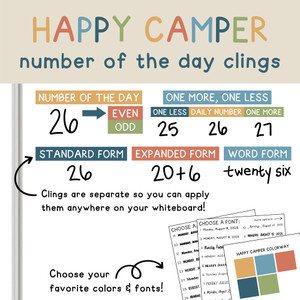 Happy Camper Number of the Day whiteboard clings on a whiteboard