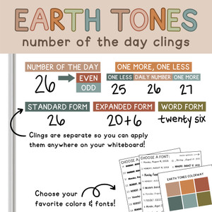 Earth Tones Number of the Day whiteboard clings on a whiteboard