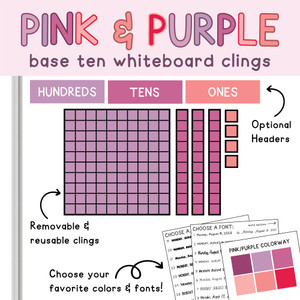 Pink and Purple Base 10 whiteboard clings