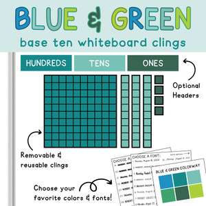 Blue and Green Base 10 whiteboard clings