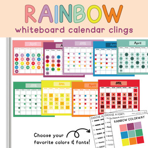 Rainbow whiteboard cling calendar sets for the classroom