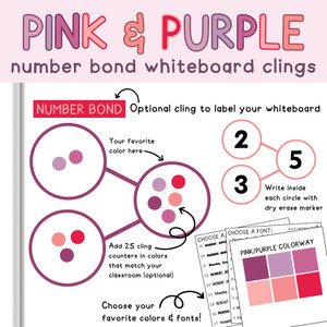 pink and purple number bond whiteboard clings