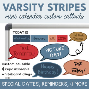Varsity Stripes mini calendar callout clings for tests, picture day, and birthdays