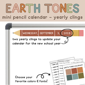 Earth Tones pencil calendar year clings updating the date for the new school year