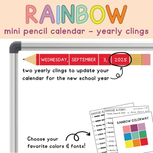 Rainbow pencil calendar year clings updating the date for the new school year