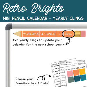 Retro Brights pencil calendar year clings updating the date for the new school year