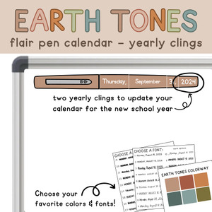 Earth Tones flair pen calendar year clings updating the date for the new school year
