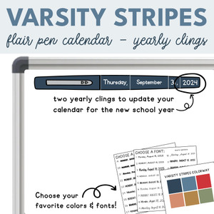 Varsity Stripes flair pen calendar year clings updating the date for the new school year