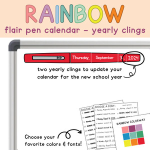 Rainbow flair pen calendar year clings updating the date for the new school year