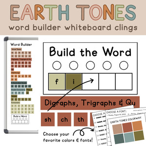 Earth Tones Word Builder whiteboard clings