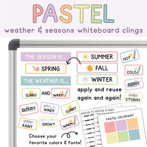 Pastel weather and seasons whiteboard clings