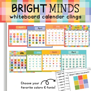 Bright Minds whiteboard cling calendar sets for the classroom