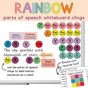 Rainbow Parts of Speech whiteboard clings