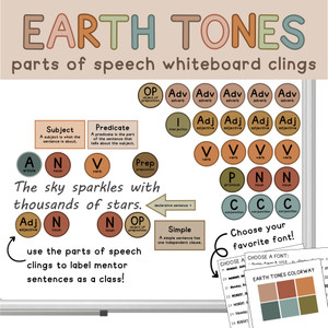 Earth Tones Parts of Speech whiteboard clings