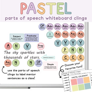 Pastel Parts of Speech whiteboard clings