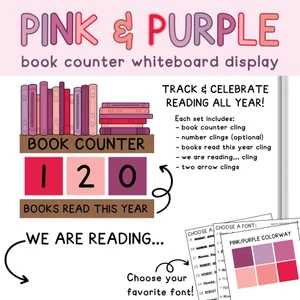 Pink and Purple classroom book counter clings