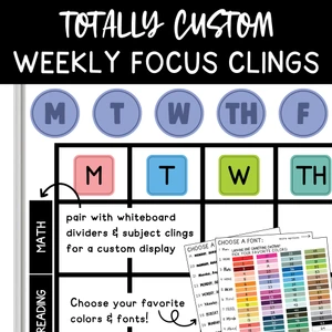 Totally Custom Weekly Focus Monday through Friday whiteboard clings
