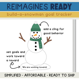 Build-a-Snowman Goal Tracker classroom reward system with reusable static clings assembled on whiteboard