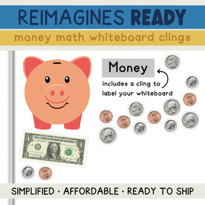 Reimagines Ready money math piggy bank whiteboard clings on a whiteboard