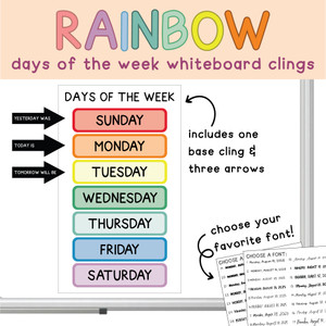Rainbow days of the week whiteboard clings and arrows
