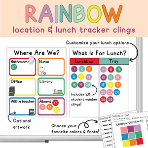 Rainbow location and lunch tracker whiteboard clings