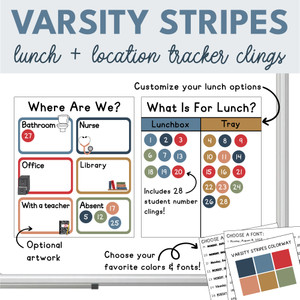Varsity Stripes location and lunch tracker whiteboard clings