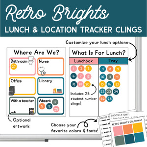 Retro Brights location and lunch tracker whiteboard clings
