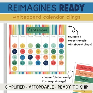 Reimagines Ready whiteboard cling calendar sets for the classroom