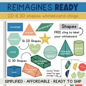 Reimagines Ready 2D and 3D shapes whiteboard clings on a whiteboard