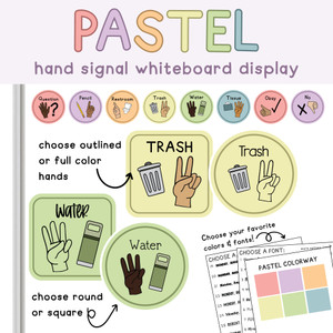 pastel whiteboard clings showing hand signals for classroom management