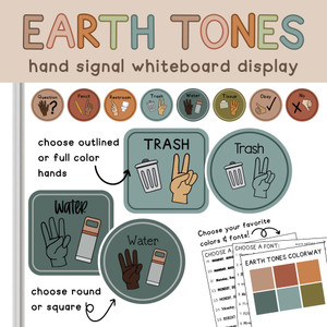 earth tones whiteboard clings showing hand signals for classroom management