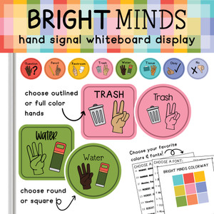 Bright Minds classroom hand signal whiteboard clings