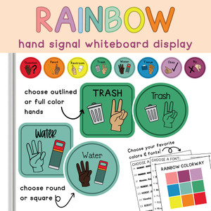 Rainbow classroom hand signal whiteboard clings